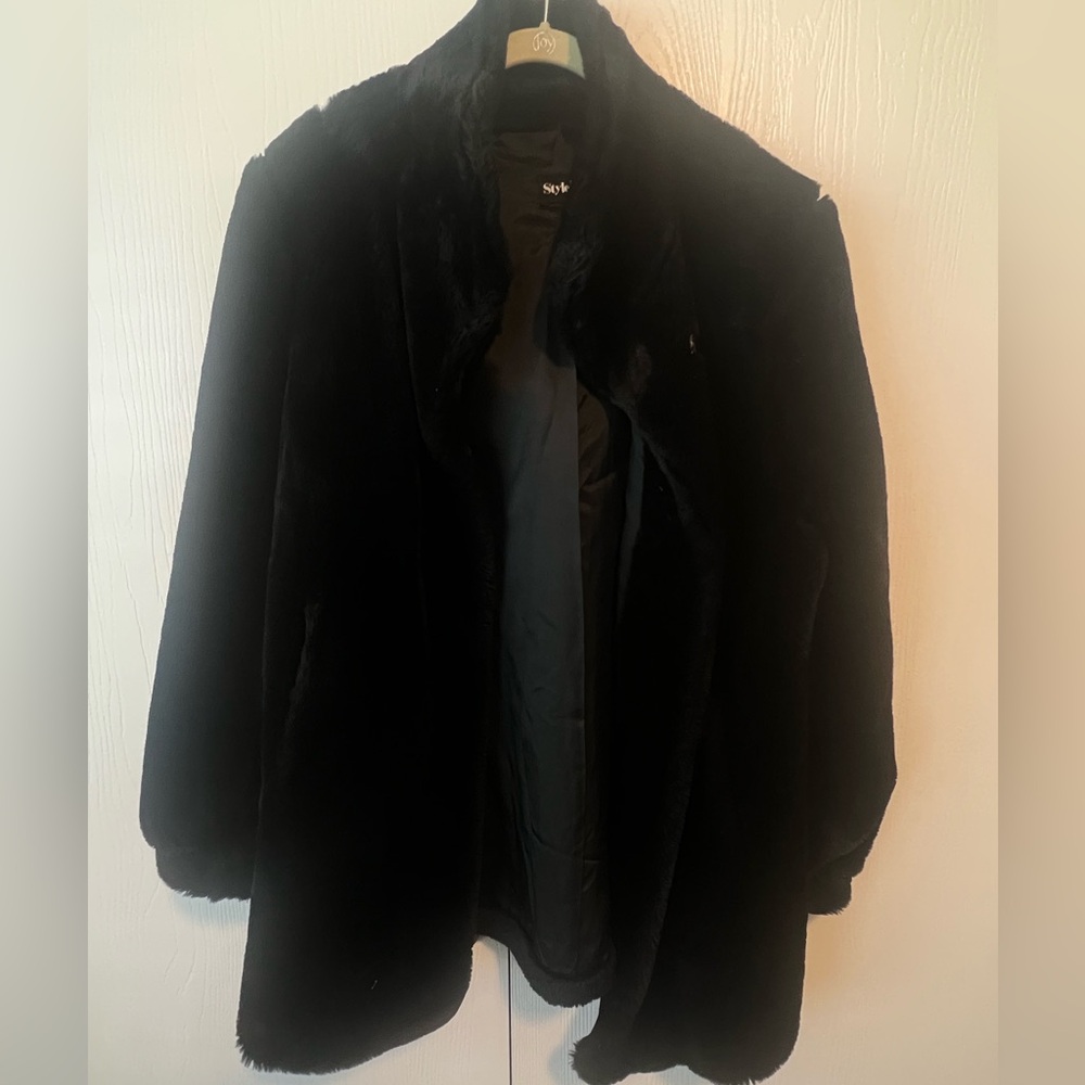 Black faux fur coat
